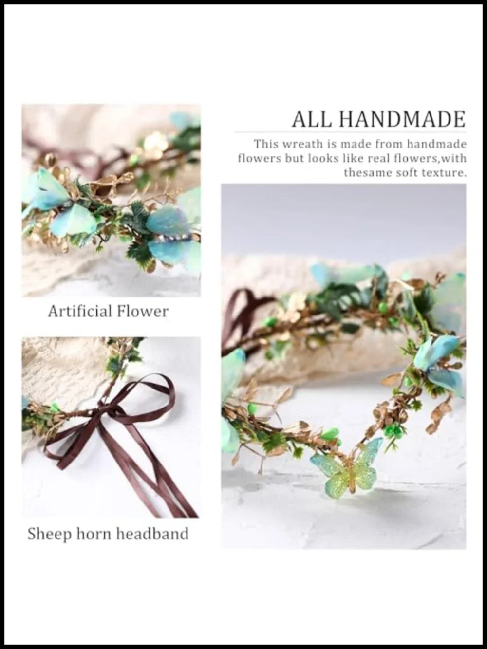 Handmade Fairy Butterfly Crown Elf Flower Headpiece for Women Spring Wedding